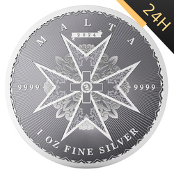 SREBRNA MONETA MALTA: MALTESE CROSS 5 EURO LOSOWY ROCZNIK 1 oz 24H