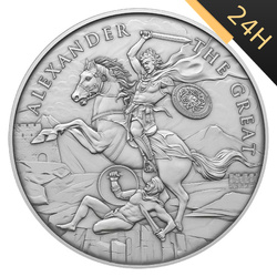 SREBRNY MEDAL LEGENDARNI WOJOWNICY ALEKSANDER WIELKI 1 oz 24H VM
