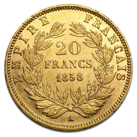 20 FRANKÓW NAPOLEON III BONAPARTE LOSOWY ROCZNIK